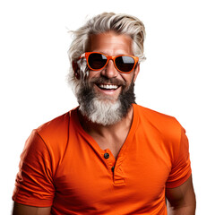 Wall Mural - Portrait of a smiling senior man wearing sunglasses with cool style, isolated on white background