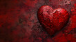 A vibrant red heart, marred by cracks in its carmine paint, stands out in a still life painting, evoking emotions of love and longing on valentine's day through its abstract expression