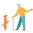 grandpa with a walking stick playing fetch with his smart dog