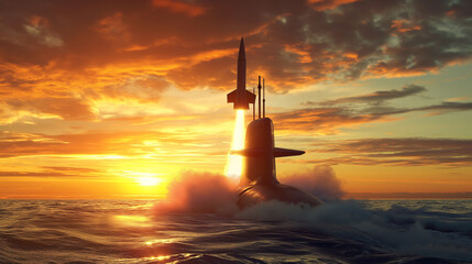 Canvas Print - The submarine is firing missiles at the target.