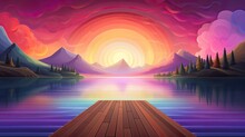 A Colorful Abstract Design With Intersecting Shapes And A Gradient Background 90 A Tranquil Lake With A Wooden Dock And A View Of The Mountains In The Background