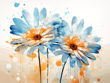 Abstract Double Exposure Watercolor Daisy Flower, Digital Illustration