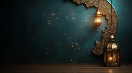 Wall Mural - Ramadan Kareem background with golden lanterns.