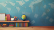 back to school background. room with wooden floor and blue wall