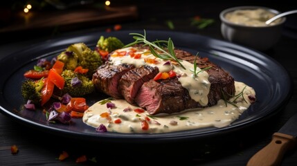 Wall Mural - Beef steak with pepper cream sauce, 16:9