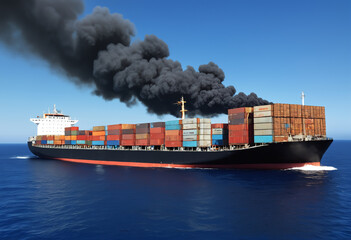 Explosion on large cargo ship. Generative AI