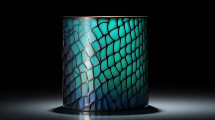 Wall Mural - A cylinder with a hexagonal pattern in shades of blue and green