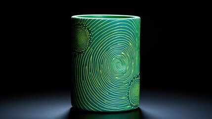 Wall Mural - A cylinder with a spiral pattern in shades of green and blue