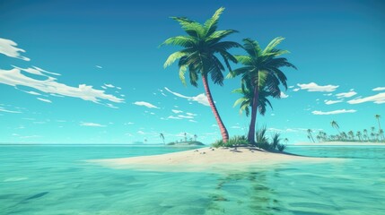 Wall Mural - A deserted island with a lone palm tree swaying in the breeze