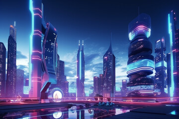 Canvas Print - Futuristic City Skyline at Night.