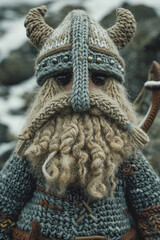 Aufkleber - A depiction of a knitted Viking, complete with a helmet and a tiny ship.