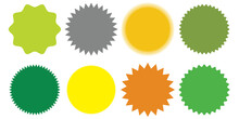 Set Of Vector Starburst, Sunburst Badges. 8 Different Color. Simple Flat Style Vintage Labels. Design Elements. Colored Stickers. A Collection Of Different Types And Colors Icon.1234