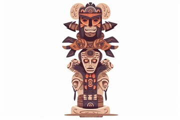 Wall Mural - Illustration of a decorative witch doctor totem effigy object on a white background. Generative AI