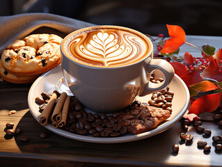 Wall Mural - Amazing Close-up coffee cup with tasty cookies