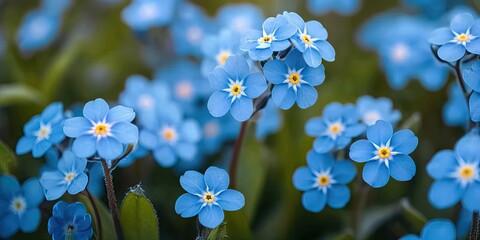 Blue flower in full blossom nature beauty captured in blooming green flora of garden floral splendor in spring closeup seasonal macro view in summer small vibrant colors against bright wild background