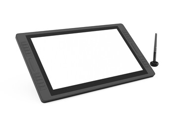 Poster - Big Size of Digital Graphics Drawing Tablet Monitor with Pen and Blank Screen for Your Design. 3d Rendering