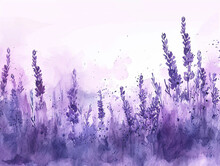 紫色のラベンダーの花畑の水彩画　Generative AI