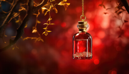 Wall Mural - A jar of blood or an elixir with a chain world cancer day concept