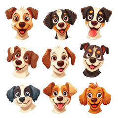 Wall Mural - set of cartoon dog heads on a transparent background, Ai Generated Images