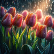 A realistic photo of colorful tulips