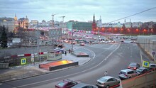 Cityscape With The Traffic Jam On Vasilyevskiy Spusk.