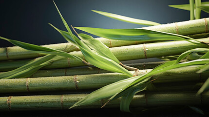 sugarcane bunch with green leaf