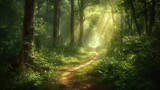 Fototapeta Las - Enchanting Forest Path- A Mystical Wallpaper Background for Nature Lovers