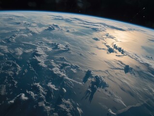 Poster - The earth from space with clouds and sun. Generative AI.