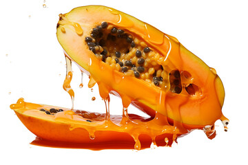 Wall Mural - Half of ripe papaya fruit isolated whole and half ripe papaya isolated on white background. full depth of field transparent background Generative Ai