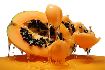 Wall Mural - Half of ripe papaya fruit isolated whole and half ripe papaya isolated on white background. full depth of field transparent background Generative Ai