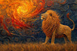 Gemälde eines Goldenen Löwen mit Sonnenaufgangswirbeln