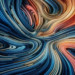  Futuristic illusional patterns of curvy lines of different colors as texture background