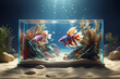 square glass aquarium and betta fish life