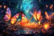 Luminescent soulfire butterflies, illuminating the darkness with their gentle glow - Generative AI