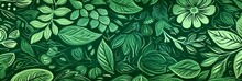 Green Hand Drawn Floral Pattern Vector Background In The Style Of Perspective-Bending Graffiti - Free-Flowing Lines Rounded Shapes Wallpaper Created With Generative AI Technology