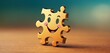  a gold puzzle piece with a happy face on it's face and a smile on its face, on a brown surface, with a blurry background that appears to be in the foreground.