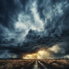 Wall Mural - Stormy weather over the countryside fields