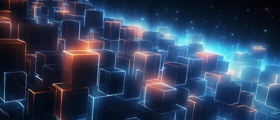 Wall Mural - futuristic glowing cubes - abstract technological background for modern designs