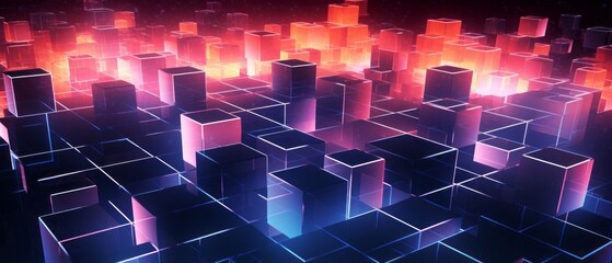 Wall Mural - futuristic glowing cubes - abstract technological background for modern designs