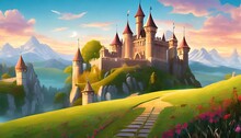 Fantasy Fairy Tale Castle Land Land In A Fantastic Nrealisticnstyle Digital Artwork Concept Illustration For Poster Wallpaper Video Games Background
