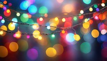 Party Colorful Bokeh And Retro String Lights In Festive Background