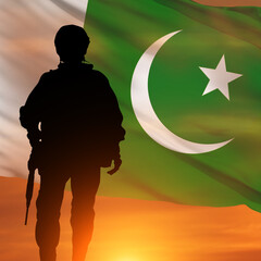 Canvas Print - Soldier on Pakistan flag background. National holiday. 3d illustration