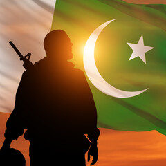 Canvas Print - Soldier on Pakistan flag background. National holiday. 3d illustration