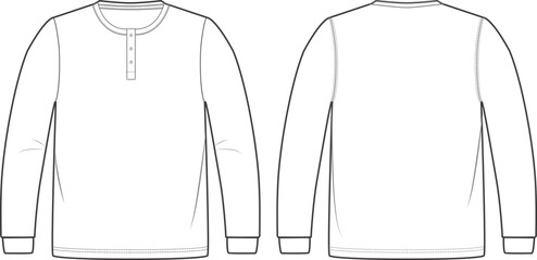 Wall Mural - Henley shirt, round neck. Long sleeve. Mockup vector template.