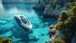Hydrogen-powered ships gliding through crystal-clear waters, symbolizing a sustainable future for maritime transportation.