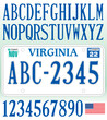 Virginia car license plate pattern, letters, numbers and symbols, vector illustration, USA, United States