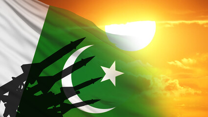 Missiles on Pakistan flag background. 3d illustration