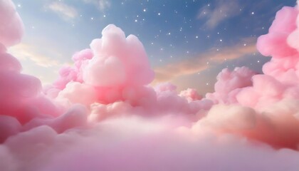 Wall Mural - pink clouds in the sky stage fluffy cotton candy dream fantasy soft background generative ai