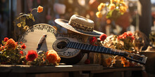 Banner Accessories Traditional Day Of The Dead Celebration With Mariachi Skeletons In A Festive Atmosphere, Ai Generative.