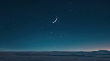 Wall Mural - a view of the night sky with a half moon and a star in the middle of the night sky, with a few stars